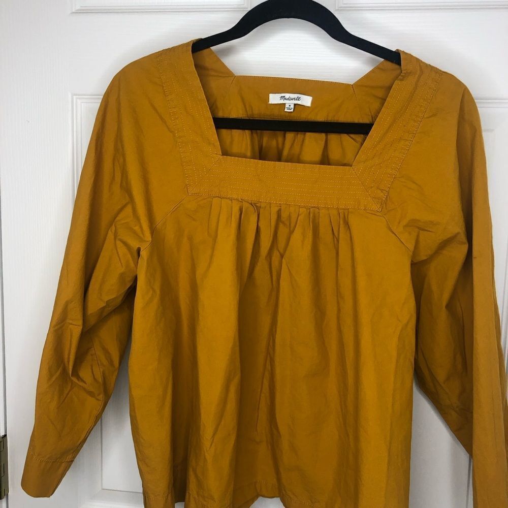 Madewell yellow long wide sleeve smock style tunic top, size medium. - Picture 3 of 13